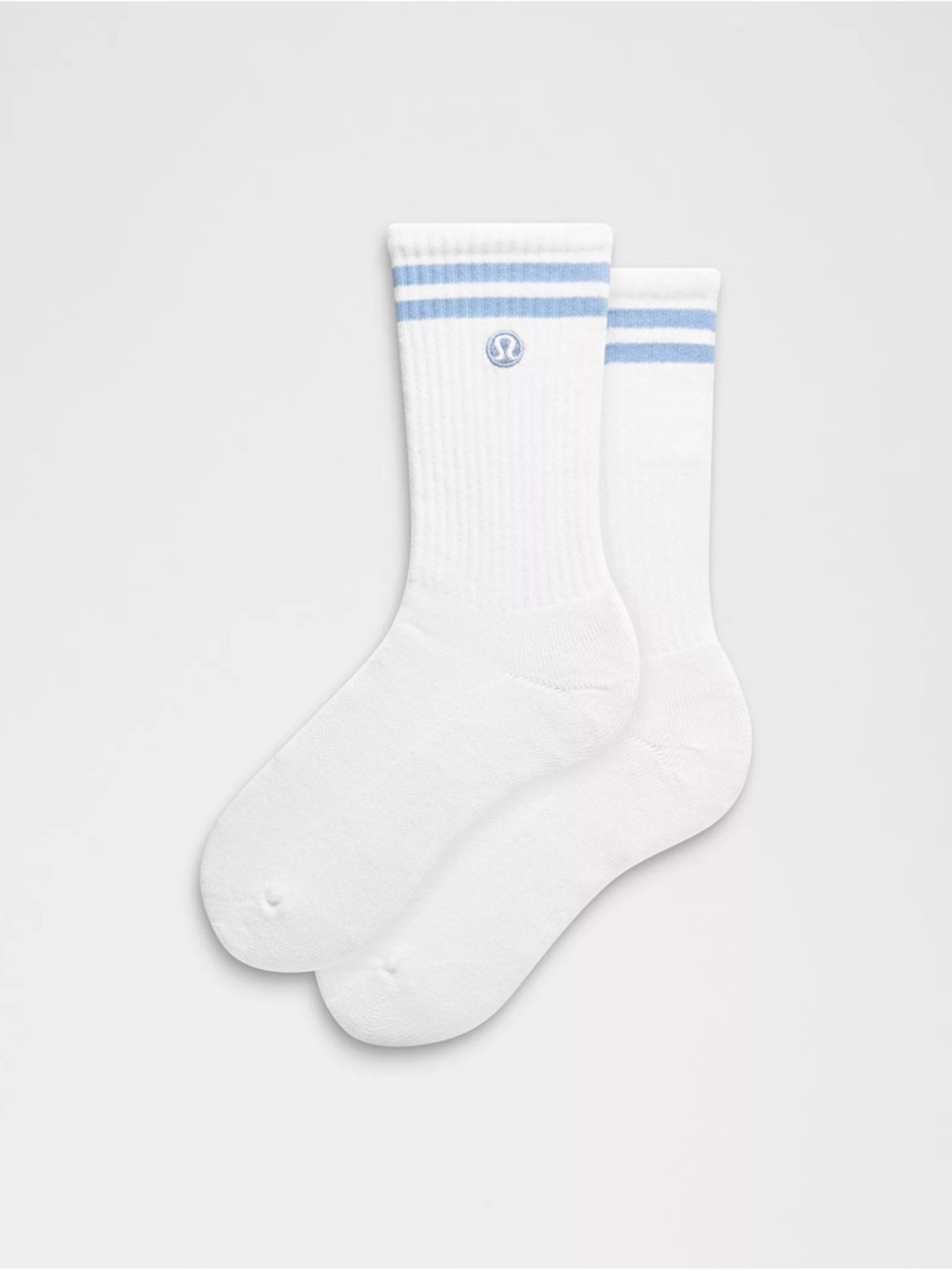 lululemon athletica White Crew Socks with Light Blue Stripes